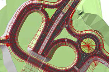 Simultaneous work on IndorCAD / Road
to plan roads, profiles, and three-dimensional views